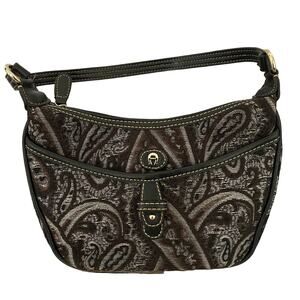 Etienne Aigner Purse Black Brown & Metallic Tapestry Mini Handbag